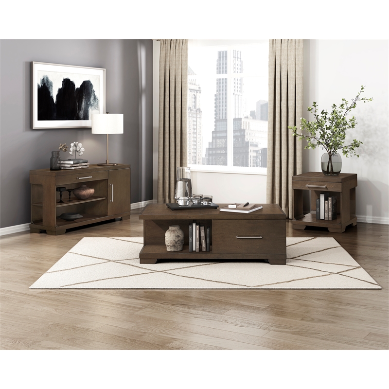 Pemberly Row Wood Sofa Table with Drawer and Cabinet Storage in Espresso