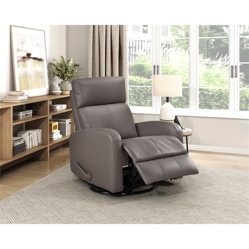Pemberly Row Top-Grain Leather Swivel Glider Recliner 300 lb Capacity in Mocha
