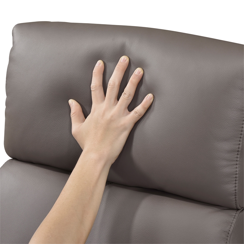 Pemberly Row Top-Grain Leather Swivel Glider Recliner 300 lb Capacity in Mocha