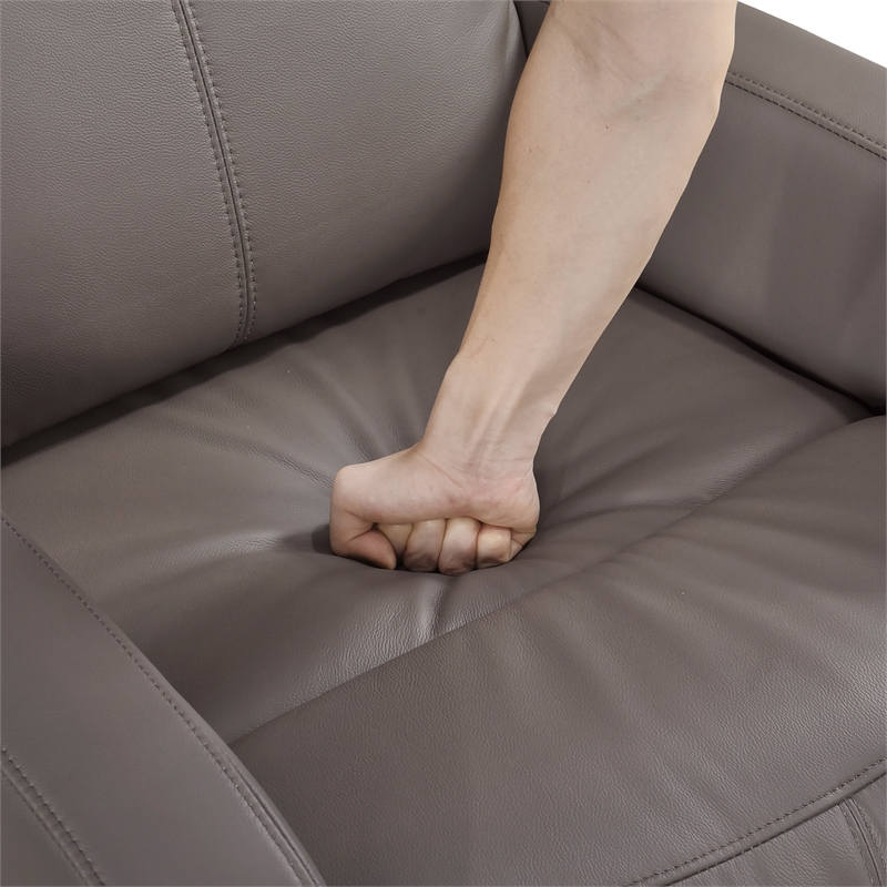 Pemberly Row Top-Grain Leather Swivel Glider Recliner 300 lb Capacity in Mocha