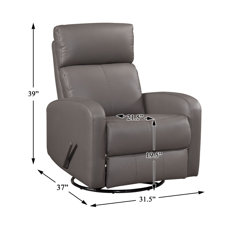 Pemberly Row Top-Grain Leather Swivel Glider Recliner 300 lb Capacity in Mocha