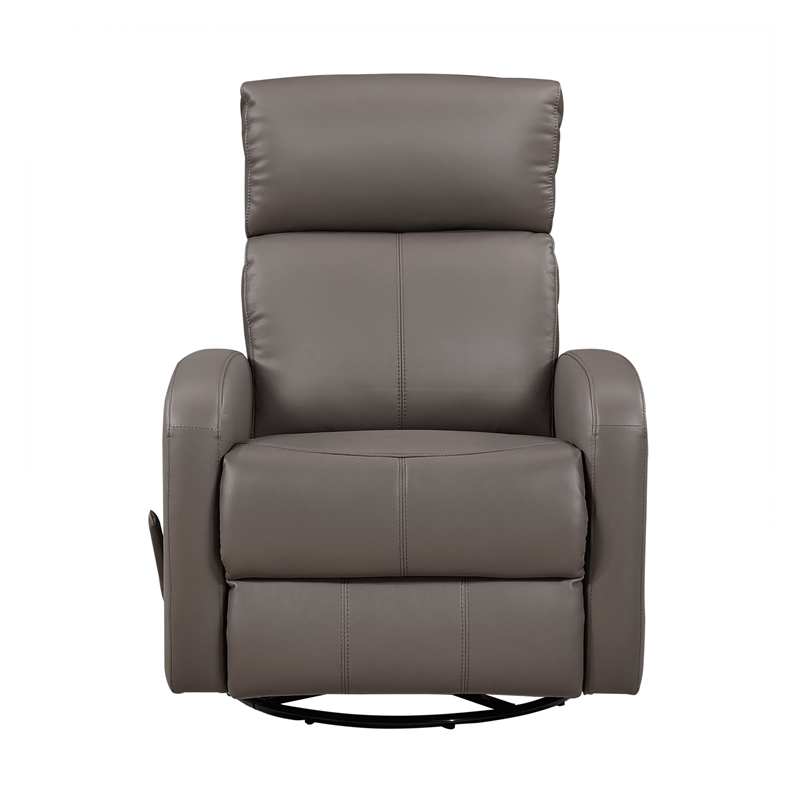 Pemberly Row Top-Grain Leather Swivel Glider Recliner 300 lb Capacity in Mocha