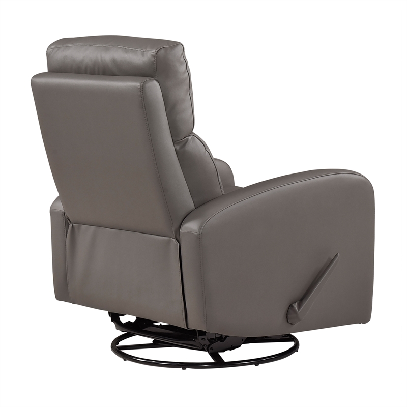 Pemberly Row Top-Grain Leather Swivel Glider Recliner 300 lb Capacity in Mocha