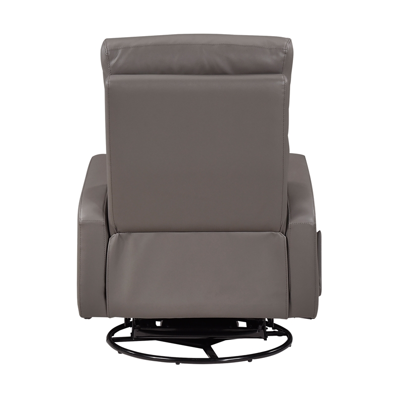 Pemberly Row Top-Grain Leather Swivel Glider Recliner 300 lb Capacity in Mocha