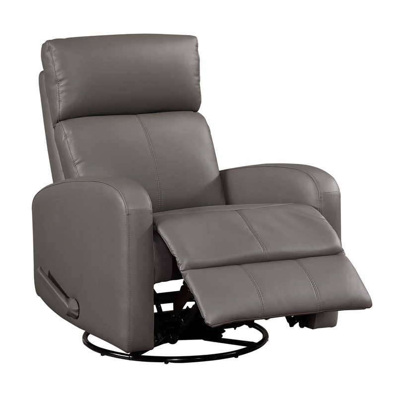 Pemberly Row Top-Grain Leather Swivel Glider Recliner 300 lb Capacity in Mocha