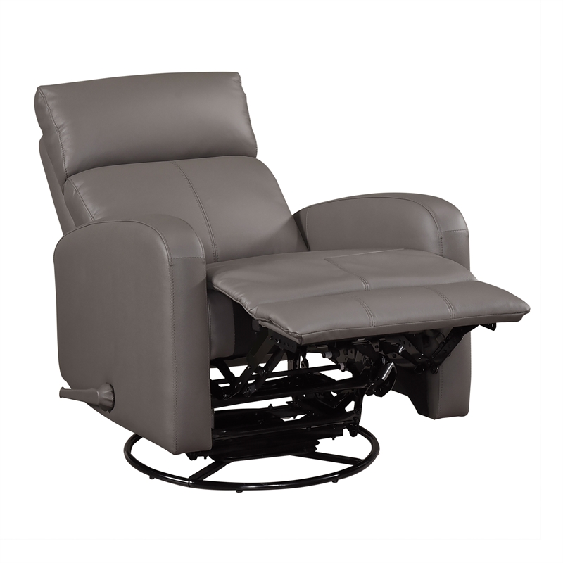 Pemberly Row Top-Grain Leather Swivel Glider Recliner 300 lb Capacity in Mocha