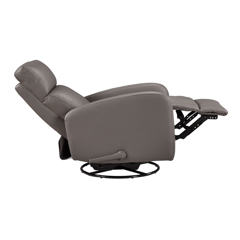 Pemberly Row Top-Grain Leather Swivel Glider Recliner 300 lb Capacity in Mocha