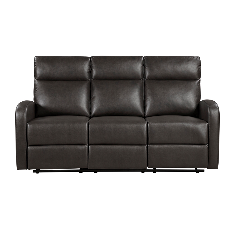Pemberly Row Faux Leather Wall-Hugger Double Reclining Sofa in Espresso
