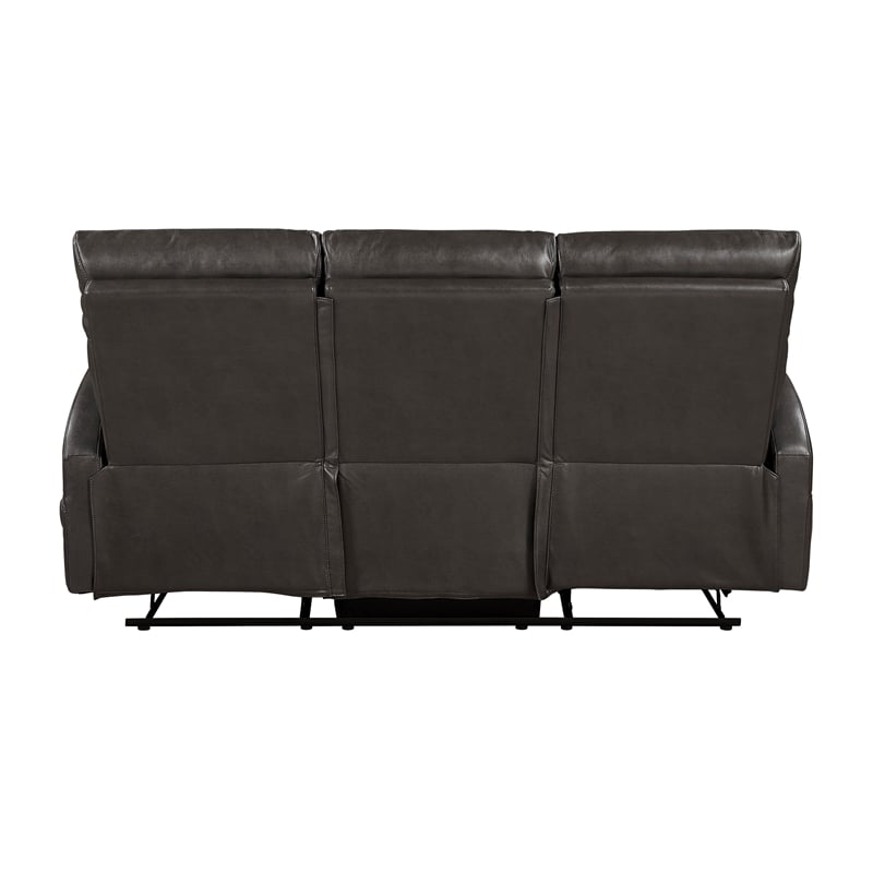 Pemberly Row Faux Leather Wall-Hugger Double Reclining Sofa in Espresso