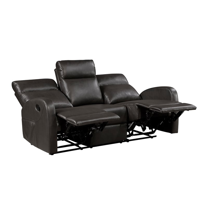 Pemberly Row Faux Leather Wall-Hugger Double Reclining Sofa in Espresso