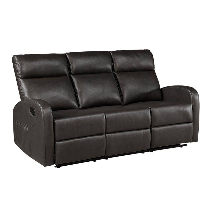 Pemberly Row Faux Leather Wall-Hugger Double Reclining Sofa in Espresso