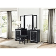Pemberly Row Button-Tufted Faux Leather Vanity Stool with Foam Cushion in Black