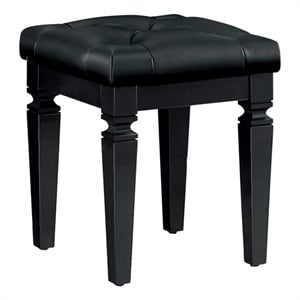 Pemberly Row Button-Tufted Faux Leather Vanity Stool with Foam Cushion in Black