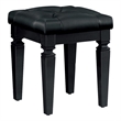 Pemberly Row Button-Tufted Faux Leather Vanity Stool with Foam Cushion in Black