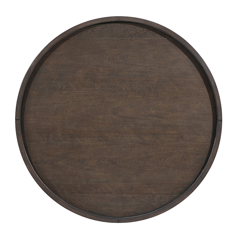 Pemberly Row Round Cocktail Table with Gold-Capped Legs in Dark Brown