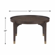 Pemberly Row Round Cocktail Table with Gold-Capped Legs in Dark Brown