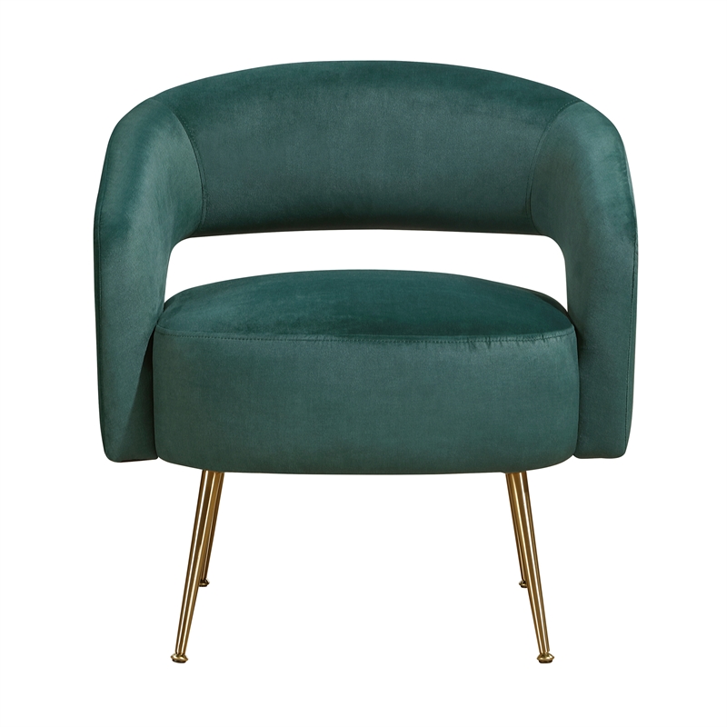Pemberly Row Velvet Curved Accent Chair with Gold Metal Legs in Dark Green
