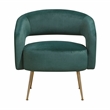 Pemberly Row Velvet Curved Accent Chair with Gold Metal Legs in Dark Green