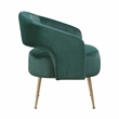 Pemberly Row Velvet Curved Accent Chair with Gold Metal Legs in Dark Green