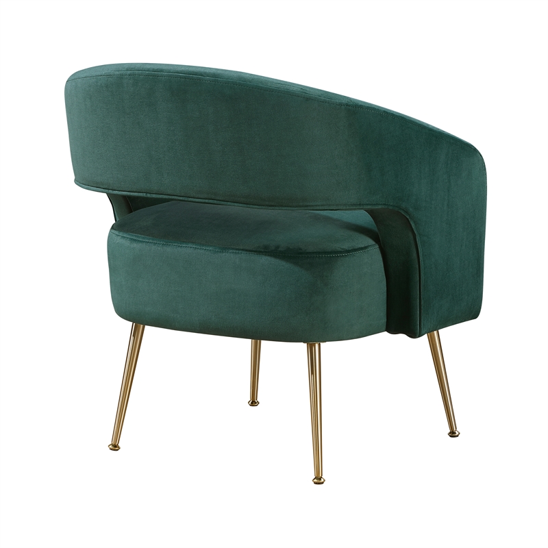 Pemberly Row Velvet Curved Accent Chair with Gold Metal Legs in Dark Green