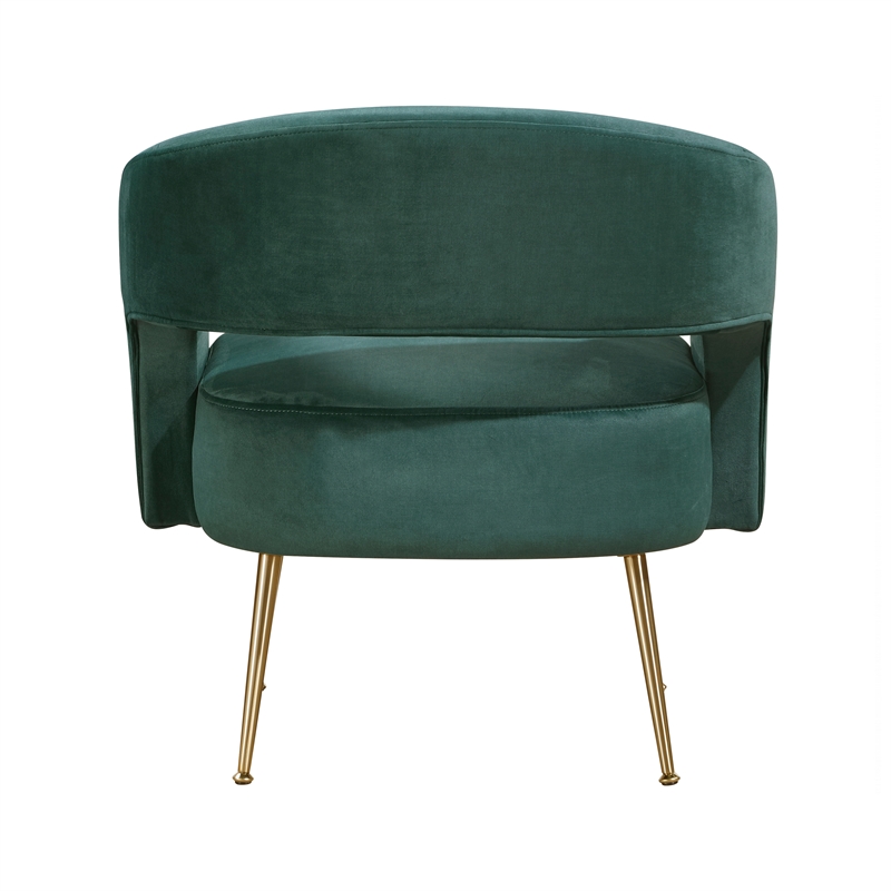 Pemberly Row Velvet Curved Accent Chair with Gold Metal Legs in Dark Green