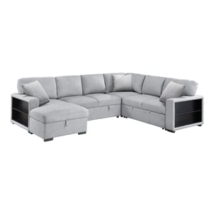 Pemberly Row Boucle 4-Piece Sectional with Pull-Out Sleeper and Storage in Gray