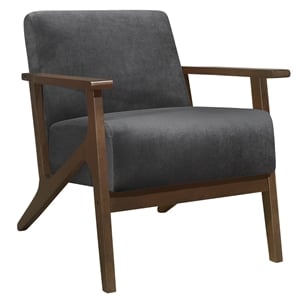 Pemberly Row Velvet Upholstered Accent Chair with Wood Arms in Dark Gray