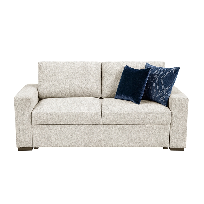 Pemberly Row Microfiber Loveseat with Pocket Coil Cushions in Beige