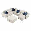 Pemberly Row Microfiber 5-Piece Sectional with Pull-Out Bed and Chaise in Beige