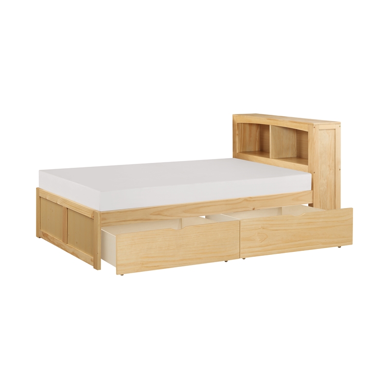 Pemberly Row Wood Twin Bookcase Bed with Under-Bed Storage in Natural Pine