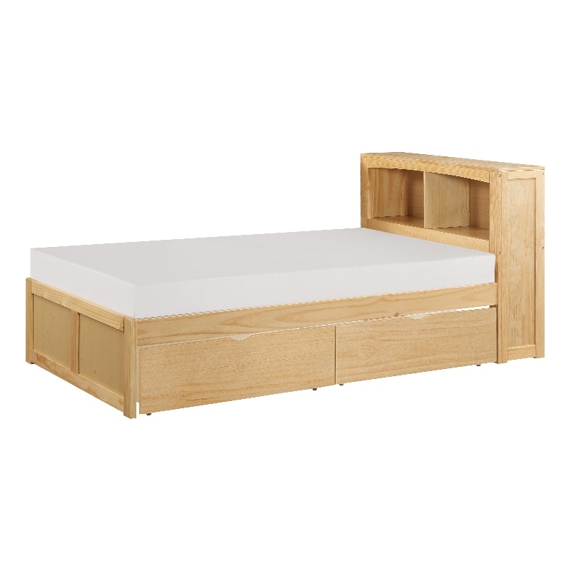 Pemberly Row Wood Twin Bookcase Bed with Under-Bed Storage in Natural Pine