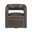 Pemberly Row Faux Leather 360-Degree Swivel Accent Chair in Dark Coffee