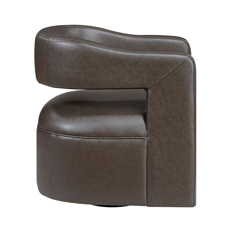 Pemberly Row Faux Leather 360-Degree Swivel Accent Chair in Dark Coffee