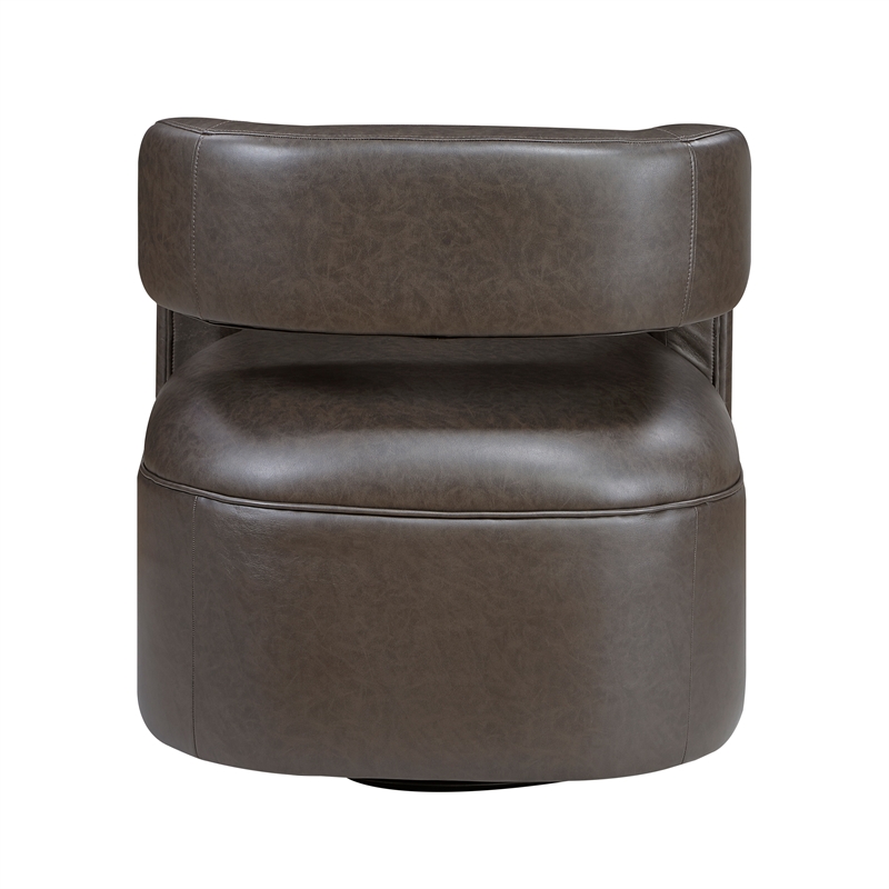 Pemberly Row Faux Leather 360-Degree Swivel Accent Chair in Dark Coffee