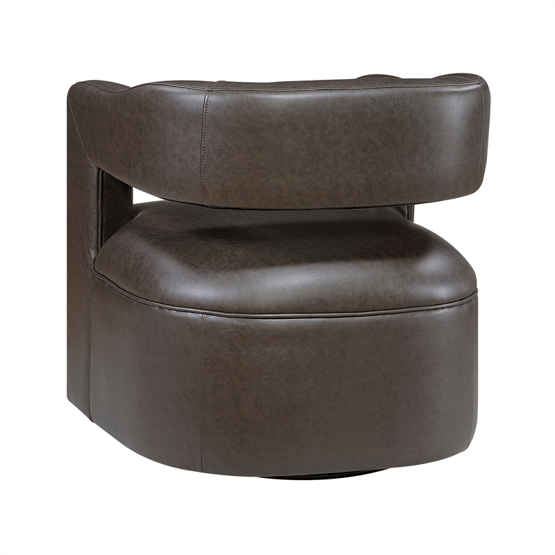 Pemberly Row Faux Leather 360-Degree Swivel Accent Chair in Dark Coffee