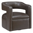 Pemberly Row Faux Leather 360-Degree Swivel Accent Chair in Dark Coffee