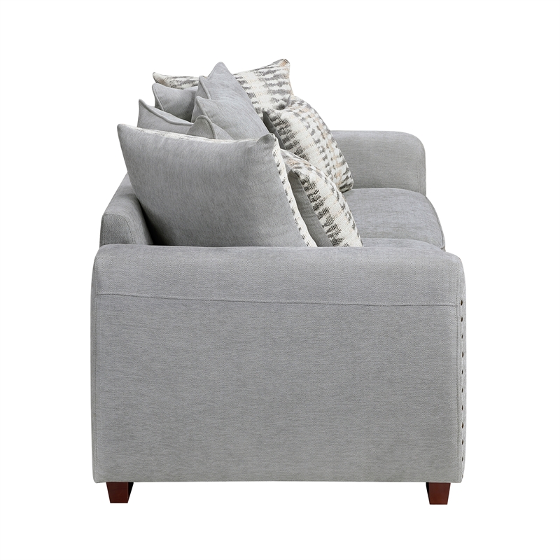 Pemberly Row Chenille Loveseat with Nailhead Trim & Reversible Cushions in Gray