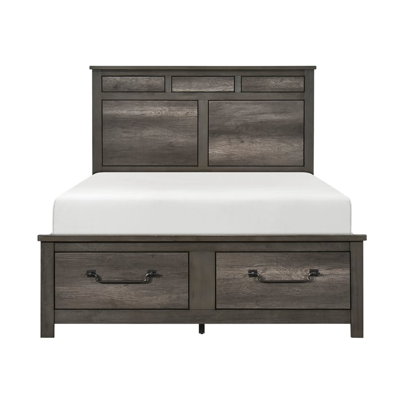 Pemberly Row Eastern King Platform Bed with Footboard Storage Drawers in Gray