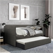 Pemberly Row Fabric Upholstered Twin Daybed with Pull-Out Trundle in Gray