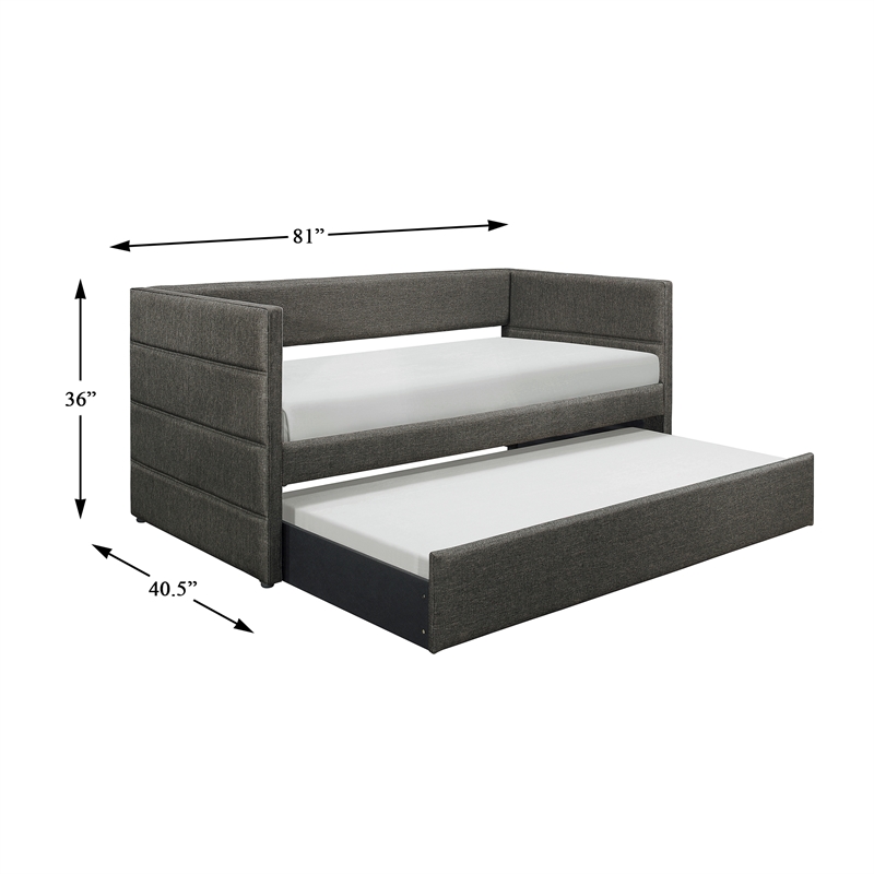 Pemberly Row Fabric Upholstered Twin Daybed with Pull-Out Trundle in Gray