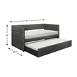 Pemberly Row Fabric Upholstered Twin Daybed with Pull-Out Trundle in Gray