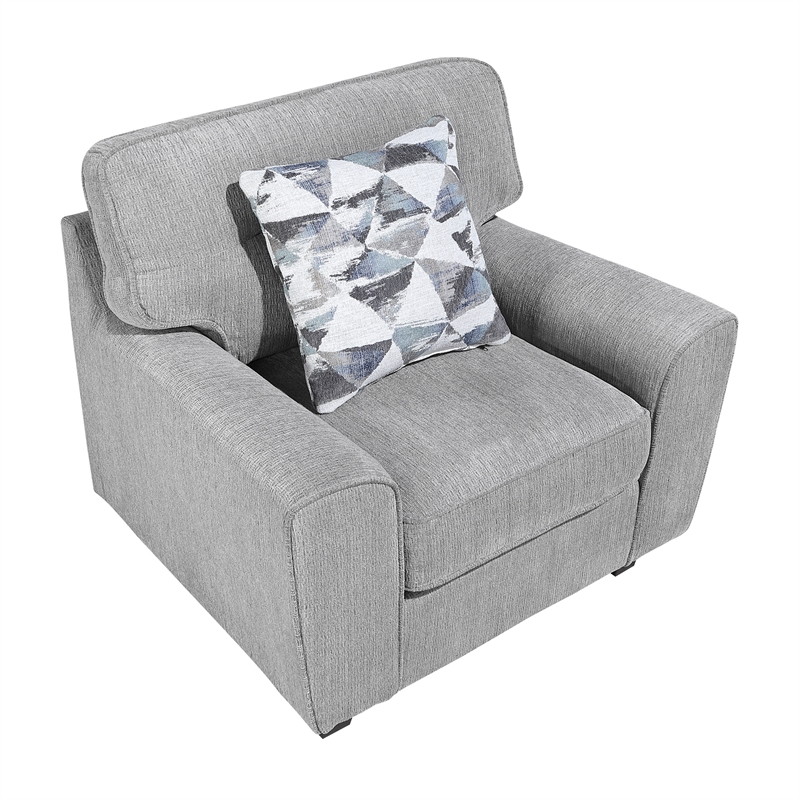 Pemberly Row Chenille Accent Chair with Decorative Pillow in Gray