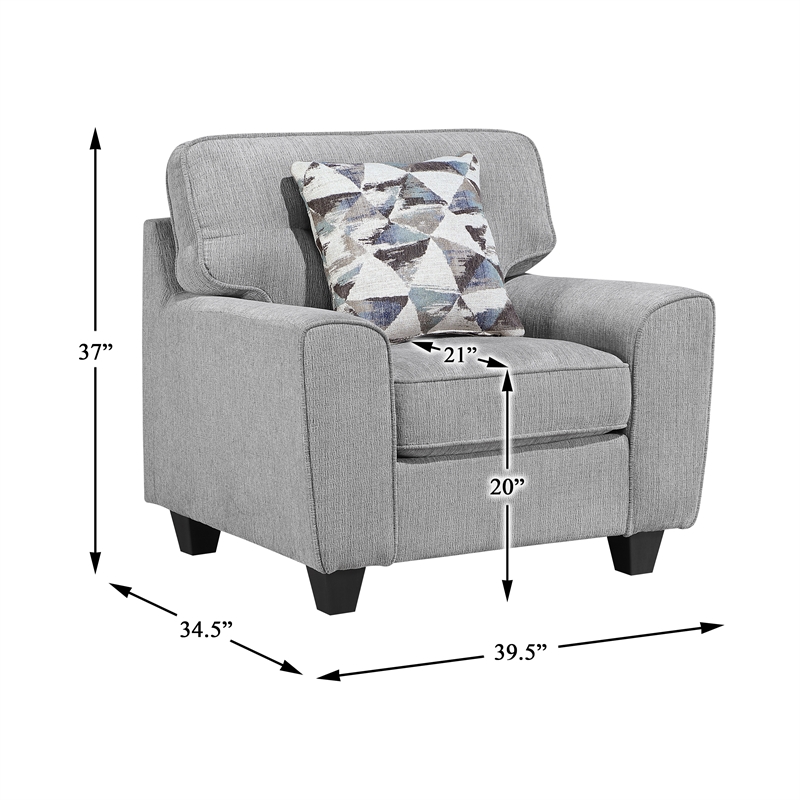 Pemberly Row Chenille Accent Chair with Decorative Pillow in Gray