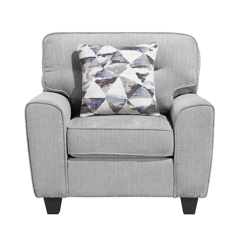 Pemberly Row Chenille Accent Chair with Decorative Pillow in Gray