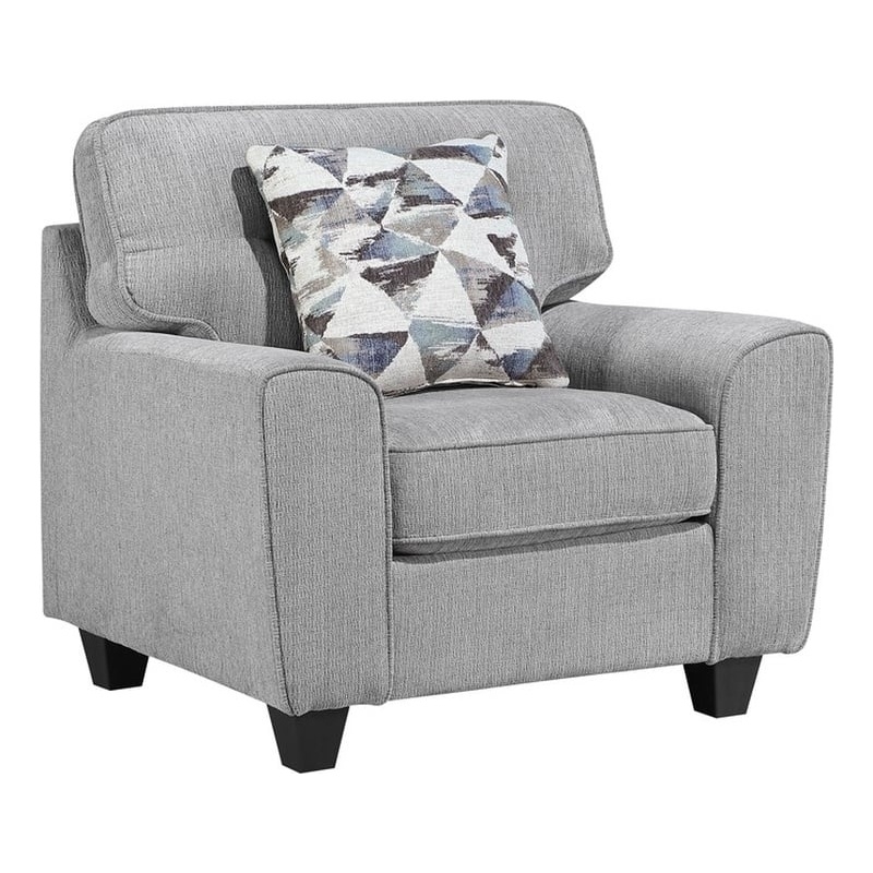 Pemberly Row Chenille Accent Chair with Decorative Pillow in Gray