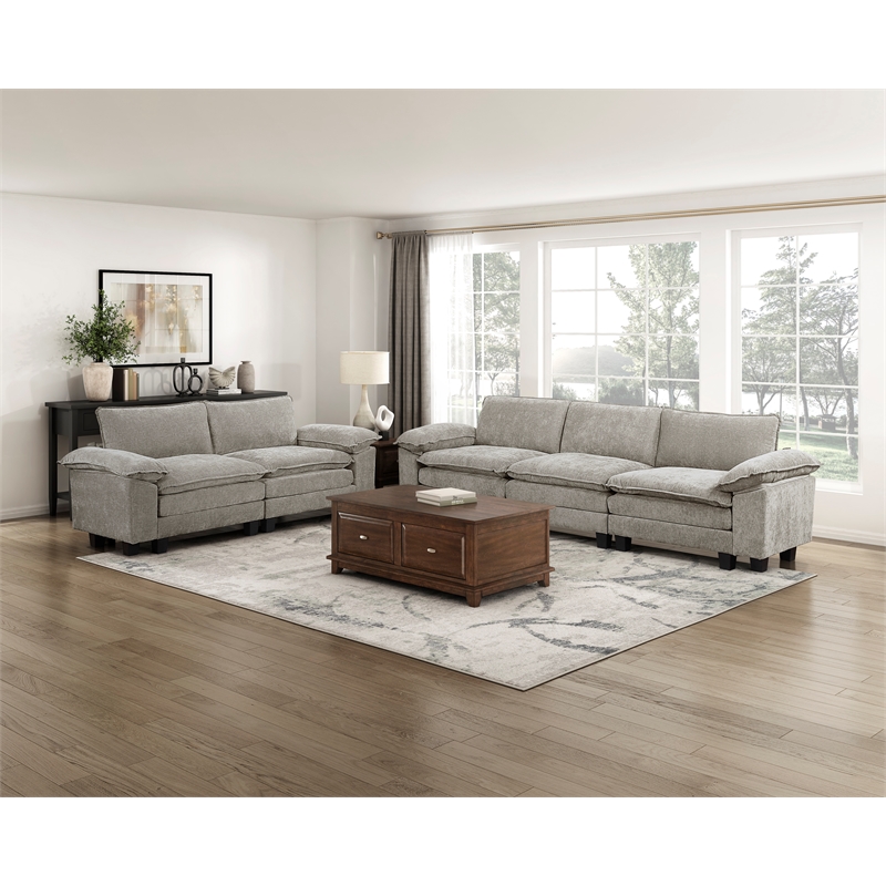 Pemberly Row Chenille Sofa with Reversible Loose Cushions in Dark Pewter