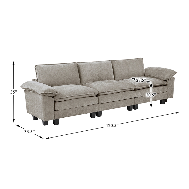 Pemberly Row Chenille Sofa with Reversible Loose Cushions in Dark Pewter