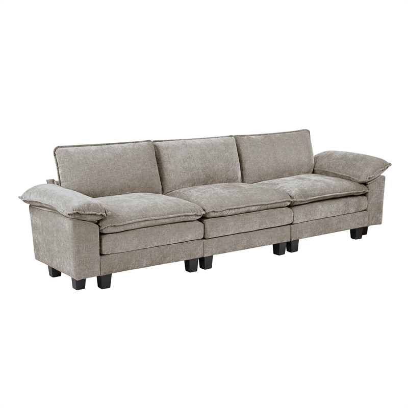 Pemberly Row Chenille Sofa with Reversible Loose Cushions in Dark Pewter