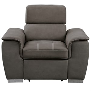Pemberly Row Microfiber Accent Chair with Pull-Out Ottoman in Taupe