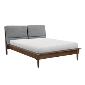 Pemberly Row Eastern King Platform Bed with Padded Headboard in Walnut